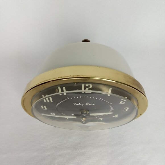 Vintage Alarm Clock Westclox Baby Ben White Metal Gold Trim Made In USA 1950s - Picture 4 of 10